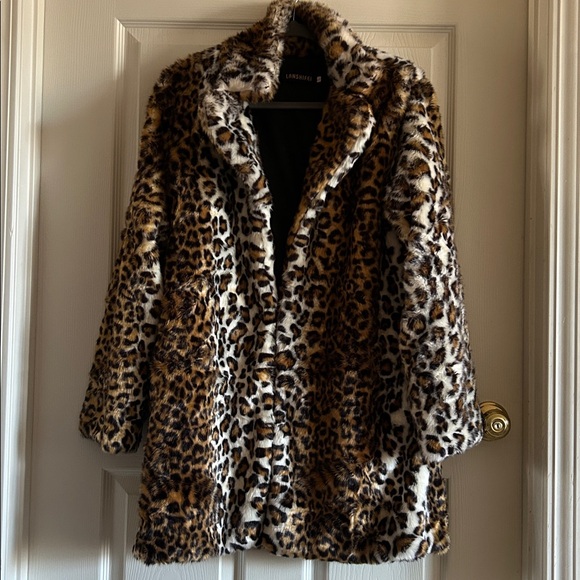 Lanshifei Womens Faux Fur Leopard Print Midi Coat Size Large Mob Wives - Picture 12 of 13